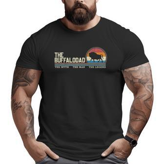 Vintage Retro The Buffalo Dad Bison Lover Silhouette Sunset Big and Tall Men T-shirt | Mazezy