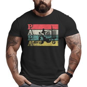 Vintage Retro Farm Farmer Tractor Papa Silhouette Distressed Big and Tall Men T-shirt | Mazezy