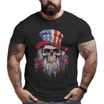Vintage Skull American Flag Hat 4Th Of July Patriotic Men Patriotic Big and Tall Men T-shirt | Mazezy