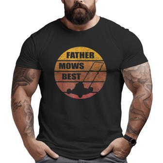 Vintage Sunset Lawn Mower Father Mows Best Silhouette Big and Tall Men T-shirt | Mazezy