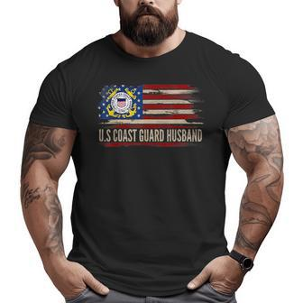 Vintage Us Coast Guard Husband American Flag Veteran Veteran Big and Tall Men T-shirt | Mazezy