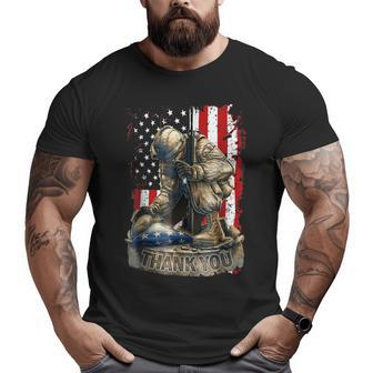 Vintage Us Flag Veteran Thank You Military Boot Veteran Day Big and Tall Men T-shirt | Mazezy