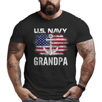 Vintage Us Navy With American Flag For Grandpa Big and Tall Men T-shirt | Mazezy