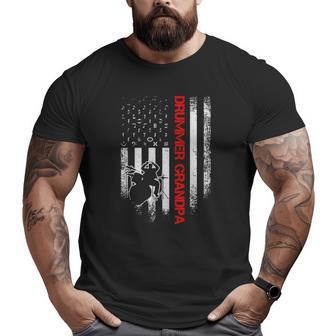 Vintage Usa American Flag Drums Grandpa Drummer Silhouette Big and Tall Men T-shirt | Mazezy
