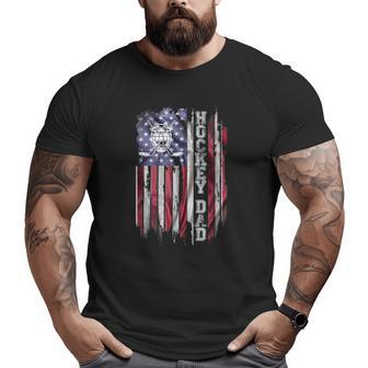 Vintage Usa American Flag Proud Hockey Dad Silhouette Big and Tall Men T-shirt | Mazezy