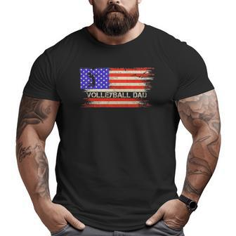 Vintage Usa American Flag Proud Volleyball Dad Silhouette Big and Tall Men T-shirt | Mazezy