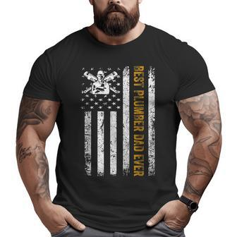 Vintage Usa Best Plumber Dad Ever American Flag Father's Day Big and Tall Men T-shirt | Mazezy
