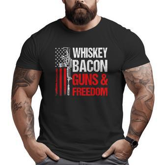 Whiskey Bacon Guns Freedom On Back Us Flag Dad Grandpa Big and Tall Men T-shirt | Mazezy