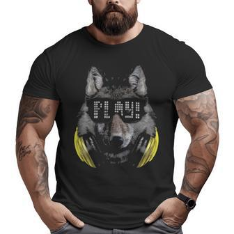 Wolf As Dj In Sunglass And Headphone Big and Tall Men T-shirt | Mazezy