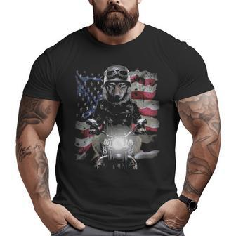 Wolf Motorbike With Flag Of Usa Big and Tall Men T-shirt | Mazezy