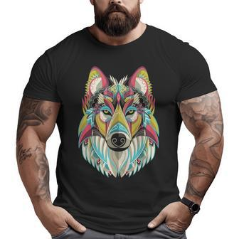 Wolf Native American Geometrical Art Colorful Big and Tall Men T-shirt | Mazezy