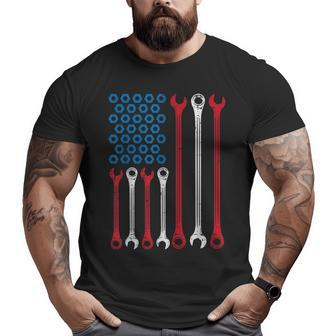 Wrench Flag Vintage Fathers Day Patriotic Mechanic Dad Men Big and Tall Men T-shirt | Mazezy