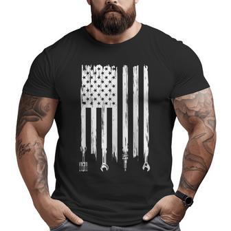 Wrench Piston American Flag Fathers Day Car Mechanic Garage Big and Tall Men T-shirt | Mazezy