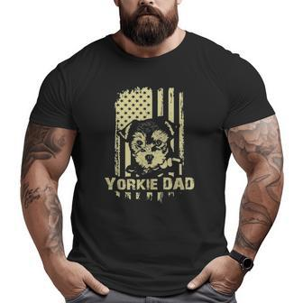 Yorkie Dad Cool Proud American Flag Father's Day Big and Tall Men T-shirt | Mazezy