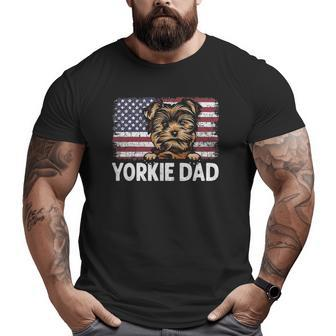 Yorkie Dad With Proud American Flag Dog Lover Big and Tall Men T-shirt | Mazezy
