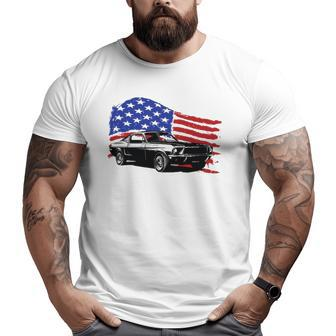 American Muscle Car With Flying American Flag For Car Lovers Big and Tall Men T-shirt | Mazezy