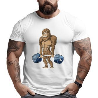 Deadlifting Sasquatch Bigfoot Weightlifting Workout Big and Tall Men T-shirt | Mazezy