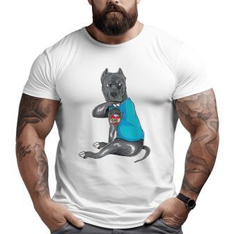 Father's Day Dad Dog Pitbull I Love Dad Tattoo Big and Tall Men T-shirt | Mazezy