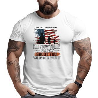 Grumpy Old Man Us Flag Troops Silhouette Veterans Day Grandpa Big and Tall Men T-shirt | Mazezy