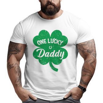 Mens One Lucky Daddy Shamrock Four Leaf Clover St Patrick's Day Big and Tall Men T-shirt | Mazezy
