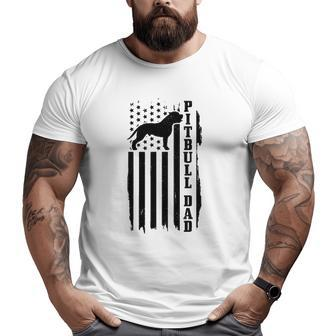 Mens Pitbull Dad Vintage American Flag Patriotic Pitbull Dog Big and Tall Men T-shirt | Mazezy