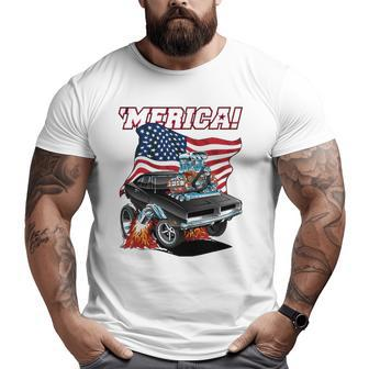 Merica Patriotic Classic Hot Rod Muscle Car Usa Flag Big and Tall Men T-shirt | Mazezy
