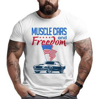 Muscle Cars & Freedom American Car Enthusiast July 4Th Flag Cars Big and Tall Men T-shirt | Mazezy