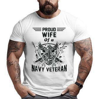 Proud Wife Of A Navy Veteran American Flag Military Big and Tall Men T-shirt | Mazezy