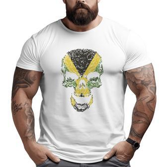 Skull With Jamaica Flag Skeleton Jamaican Roots Big and Tall Men T-shirt | Mazezy