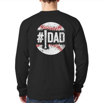 1 Dad Baseball Number One Daddy Son Baseball Father's Day Back Print Long Sleeve T-shirt | Mazezy