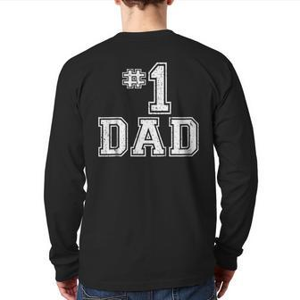 1 Dad Number One Father's Day Vintage Style Back Print Long Sleeve T-shirt | Mazezy