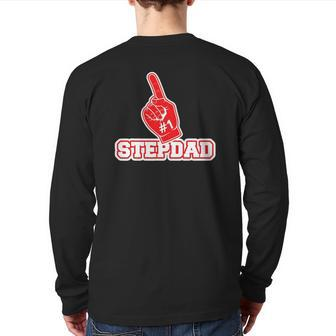 1 Stepdad Number One Foam Finger Father Tee Back Print Long Sleeve T-shirt | Mazezy