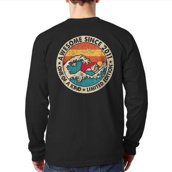 11 Year Old Vintage Awesome Since 2011 11Th Birthday Retro Back Print Long Sleeve T-shirt - Monsterry