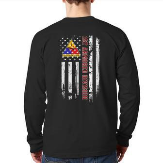 1St Armored Division American Flag Veteran Day Father Day Back Print Long Sleeve T-shirt | Mazezy