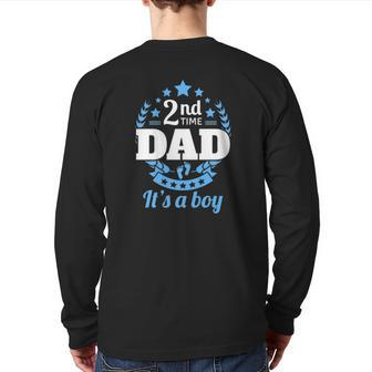 2Nd Time Dad It's A Boy Dad Again Second Baby Announce Back Print Long Sleeve T-shirt | Mazezy