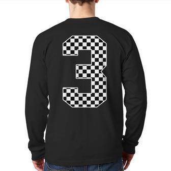3Rd Birthday Race Car Three 3 Year Old Checkered Flag Back Print Long Sleeve T-shirt - Monsterry UK