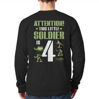 4Th Birthday Soldier 4 Year Old Military Themed Camo Boy Back Print Long Sleeve T-shirt - Monsterry UK