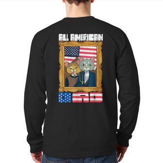 4Th Of July All American Dad Cat American Flag Patriotic Usa Back Print Long Sleeve T-shirt | Mazezy