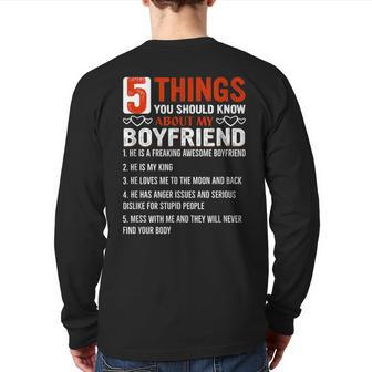 5 Things You Should Know About My Boyfriend Back Print Long Sleeve T-shirt - Monsterry UK