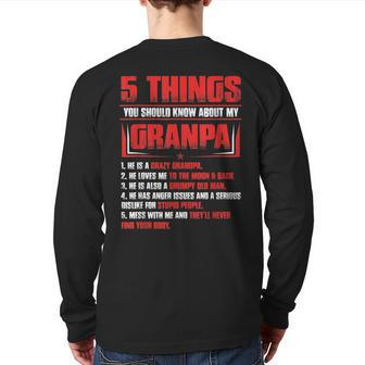 5 Things You Should Know About My Grandpa Father's Day Back Print Long Sleeve T-shirt | Mazezy