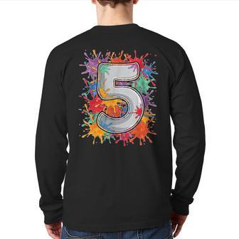 5 Year Old Colorful Splashes 5Th Birthday Paint Splash Back Print Long Sleeve T-shirt - Monsterry AU
