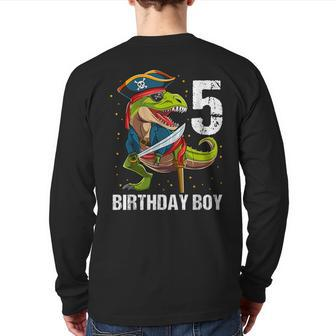 5 Years Old Dinosaur Pirate 5Th Birthday Boy Back Print Long Sleeve T-shirt - Monsterry