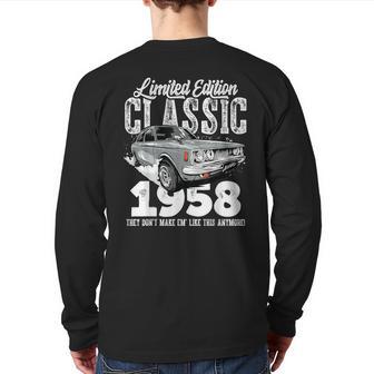 65Th Birthday Vintage Classic Car 1958 B-Day 65 Year Old Back Print Long Sleeve T-shirt - Monsterry DE