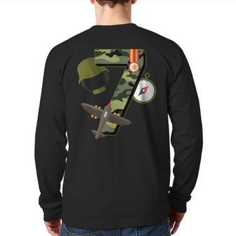 7Th Birthday Camouflage Hero Army Soldier Back Print Long Sleeve T-shirt - Monsterry DE