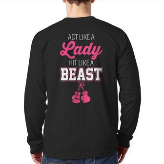 Act Like A Lady Hit Like A Boss Boxing Back Print Long Sleeve T-shirt - Monsterry