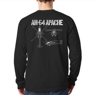 Ah64 Apache Schematic Military Attack Helicopter Apache Back Print Long Sleeve T-shirt - Monsterry DE