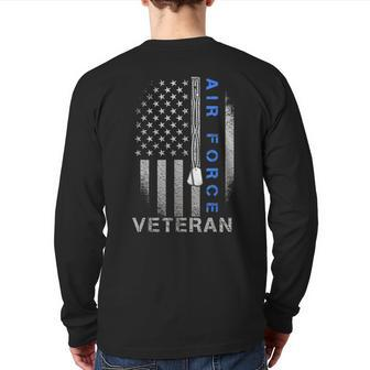 Air Force Veteran Us Flag And Dog Tag Military Usaf Back Print Long Sleeve T-shirt | Mazezy