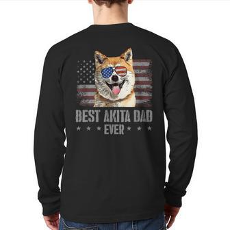 Akita Best Dog Dad Ever Retro Usa American Flag Back Print Long Sleeve T-shirt | Mazezy