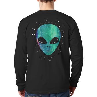 Alien Head Starry Night Sky Alien Lover Back Print Long Sleeve T-shirt - Monsterry UK