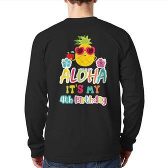 Aloha It's My 4Th Birthday Hawaiian 1 Years Toddler Luau Back Print Long Sleeve T-shirt - Monsterry